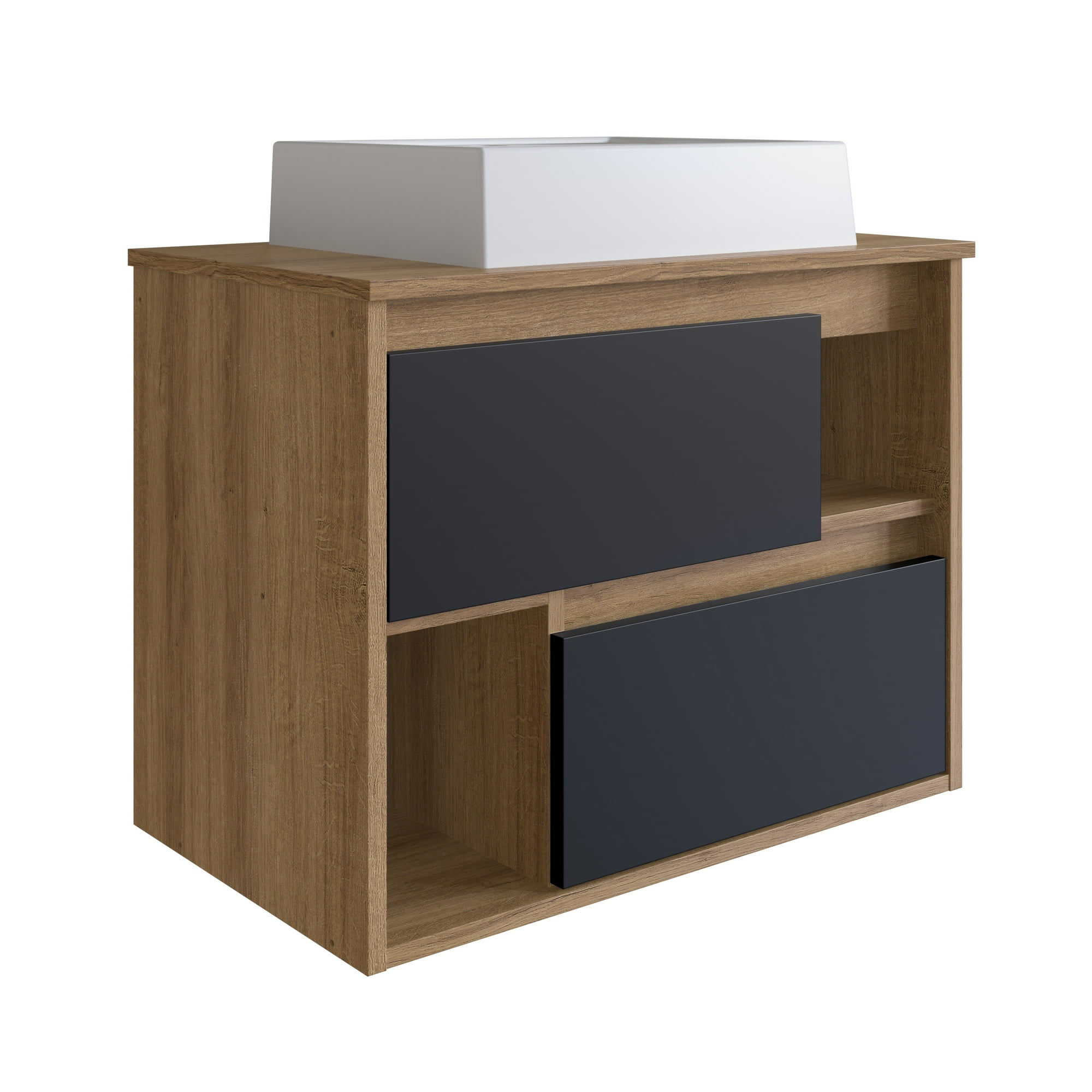 Df Home - Vanitorio Mural Nova 2 Puertas Castaño Negro Con Lavamanos Lvp03.071