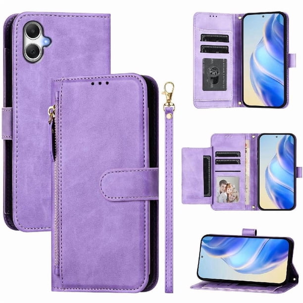 FOXDOCK Funda Tipo Cartera para Xiaomi Redmi 13 5G Cuero PU con Cremallera y Correa de Muñeca, Ranuras para Tarjetas, Soporte Plegable, Cierre Magnético