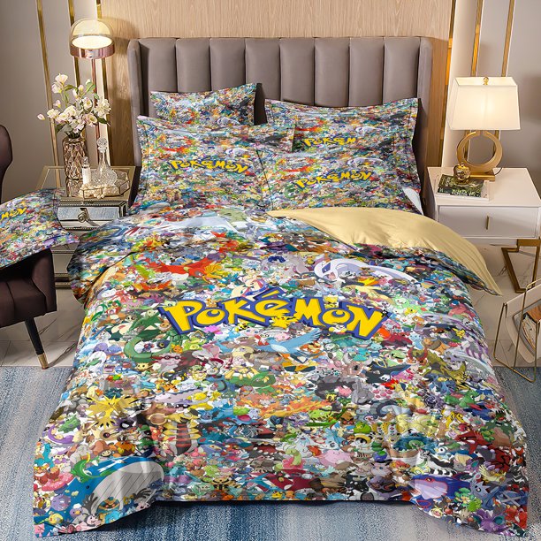x2367 Bed SheetsJapanese Anime Bedding Sets for Children's Set Room Decoration,Anime Pikachu Quilt Cover,Children's Holiday Gifts 3-Piece Bedding Set (1 Duvet Cover + 2 Pillow Shams) nj2367