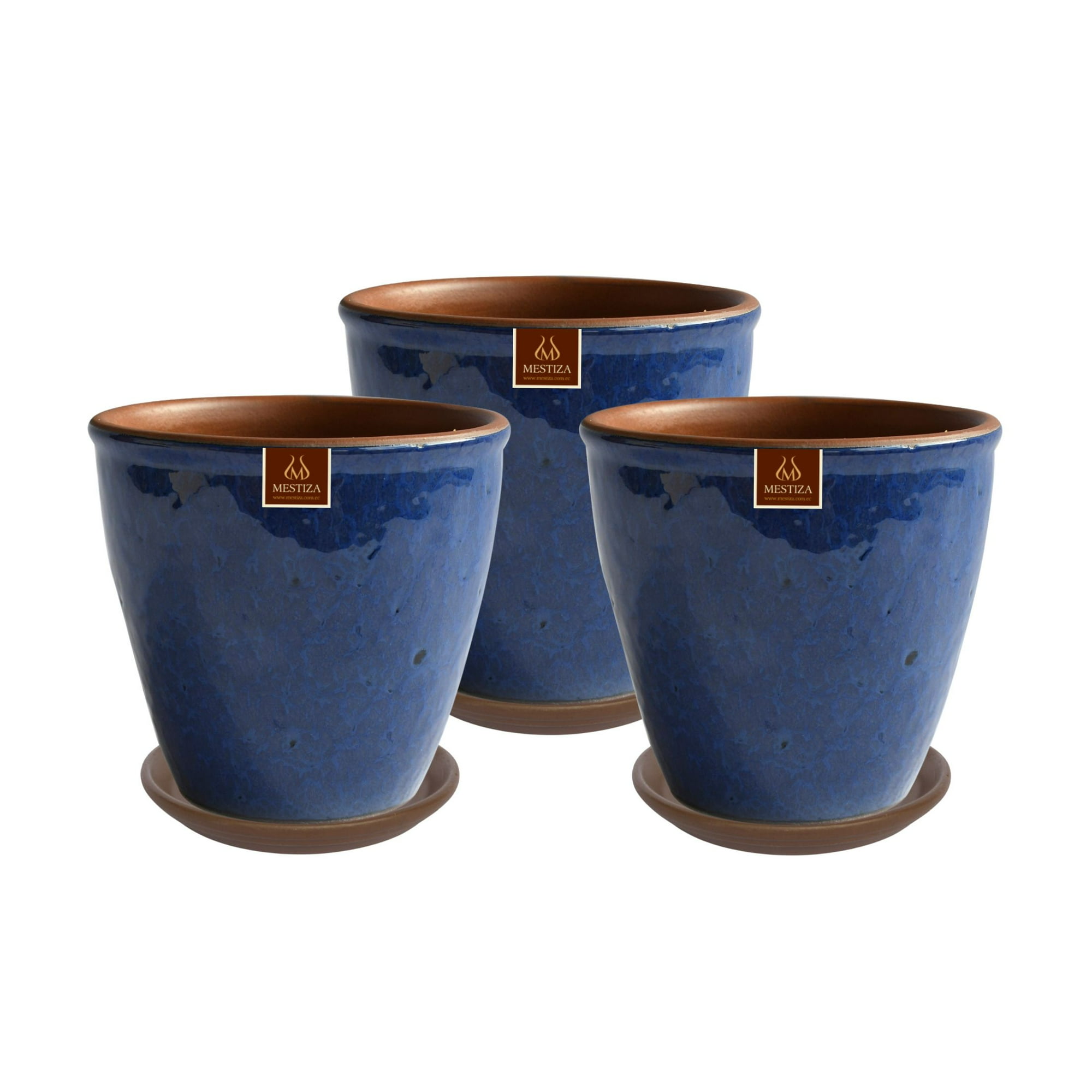 Pottery - Set De 3 Maceta Zafiro 17cm Azul Condesa Y Sus Platos