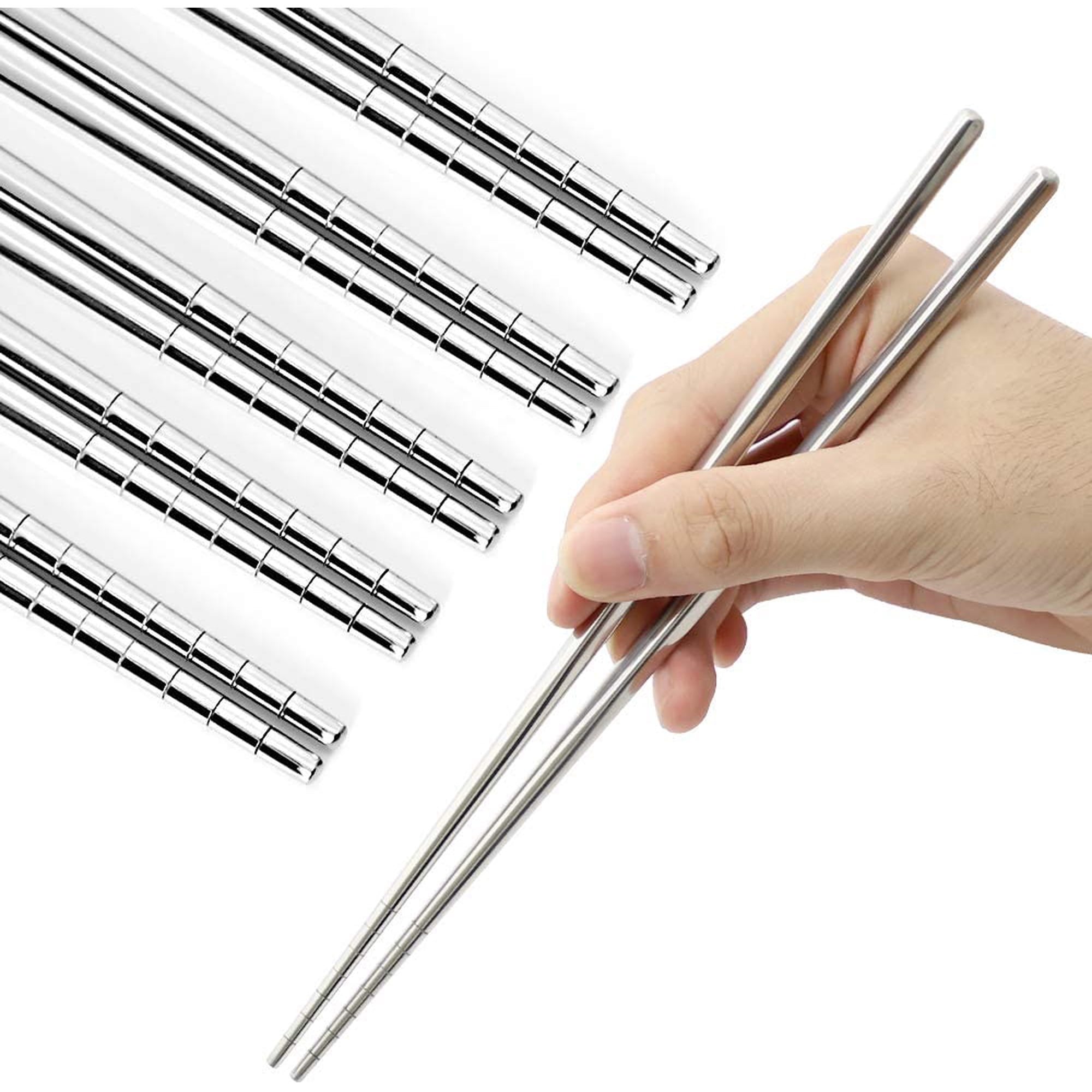 Xmhytop 10 Pares De Palillos Reutilizables De Acero Inoxidable, Palillos Chinos Japoneses, Antiadherente, Aptos Para Lavavajillas, 23 Cm, El Estilo A, Plateado