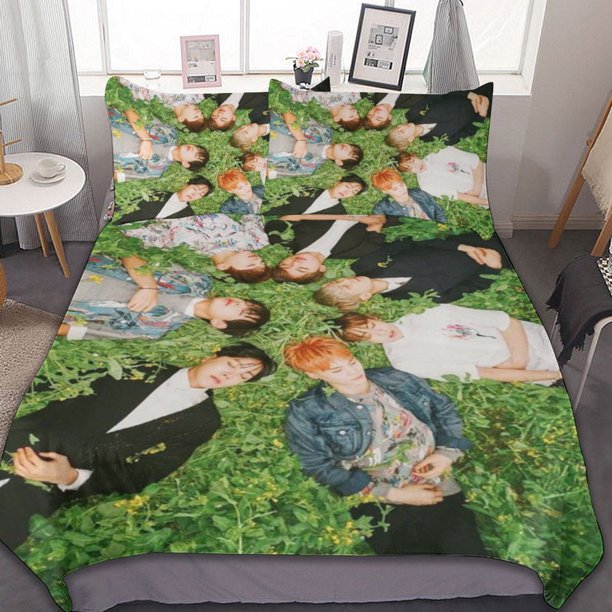 Kpop BTS Bedding Sets 3 Pieces Warm Soft Duvet Cover Set for Fans Kids Teens Girls Room Decor Lightweight Breathable
