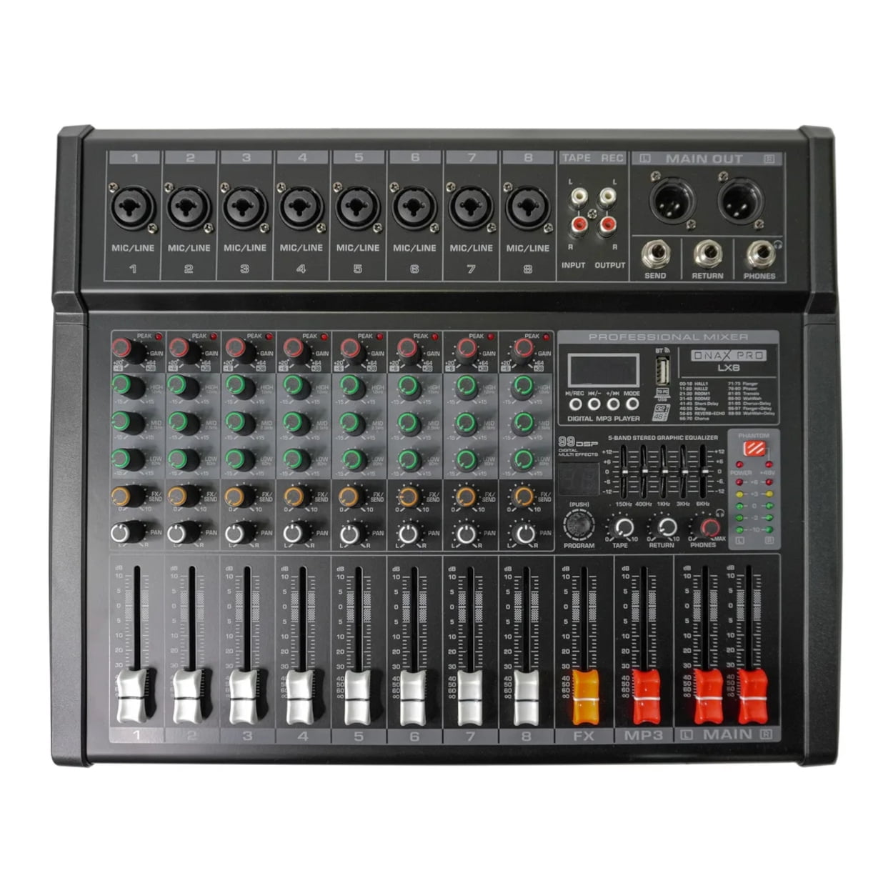 Mixer Potenciado 8 Canales Onax Pro Lx8