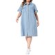 thumbnail image 2 of Agnes Orinda Vestido de Mezclilla para Mujer Talla Grande, Botones Abajo, Cuello con Solapa, Manga Corta, Midi, Casual de Verano, Camisa de Mezclilla con Bolsillos 3X Azul Claro, 2 of 6