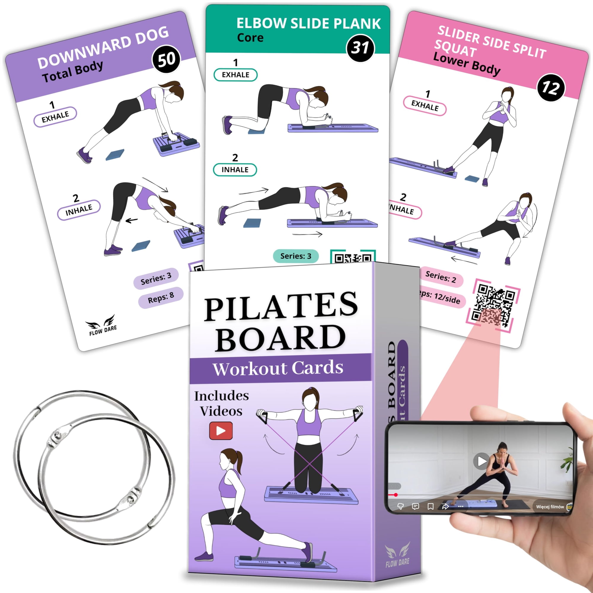 Tarjetas De Entrenamiento Para Tabla De Pilates Flow Dare 67 Con Vídeos