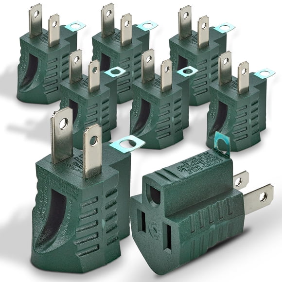 Adaptador de conexión a tierra de 3 a 2 clavijas, 8 piezas, gris