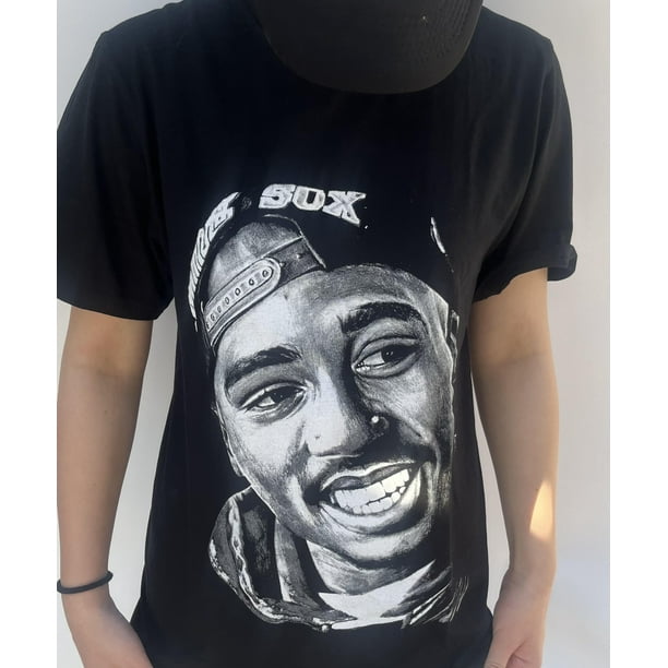 polera Tupac negra estampado blanco algodon Lider