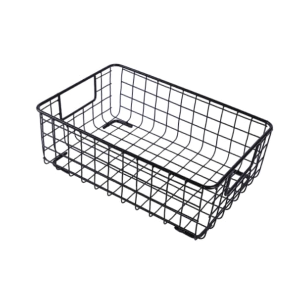 Cesta de almacenamiento de alambre con asas, cesta portátil compacta de hierro retro para escritorio, para oficina, lavandería, guardería, cosméticos, L