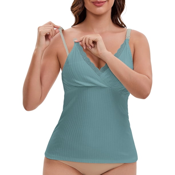 INSPIRE CHIC Camisetas de lactancia materna con tirantes ajustables y encaje cruzado para mujeres, acolchadas para amamantar, XL Azul