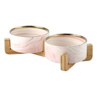 Ioensy - Tazón De Cerámica Para Perros Soporte De Madera Suministros De Alimentación Para Perros Y Gatos