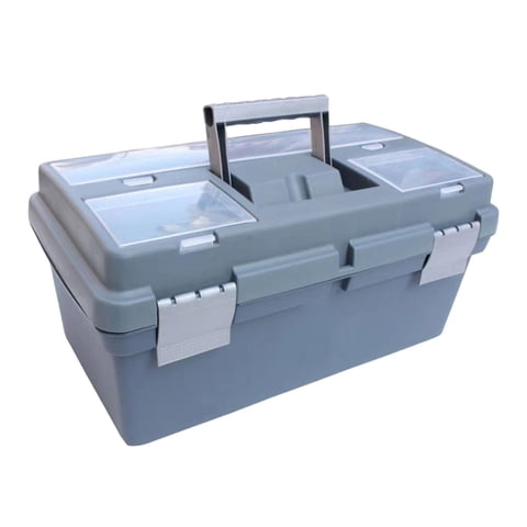 Ioensy - Caja De Almacenamiento Portátil Organizador Caja De Herramientas De 16 Pulgadas De Gran Capacidad Para Oficina Hogar Gris