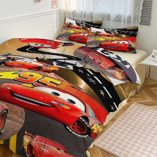 Cars Lightning McQueen Print Bedding Set Pattern Duvet Cove Set 3 Pieces 1 Quilt Cover And 2 Pillowcases for Women Men Teens