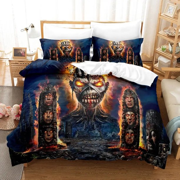 v2478 Bed Sheets Iron Heavy Metal Maidens Bedding Set Duvet Cover Bed Set Quilt Cover Pillowcase Comforter king Queen Size Boys Adult Bedding Set 3-Piece Bedding Set (1 Duvet Cover + 2 Pillow Shams) B