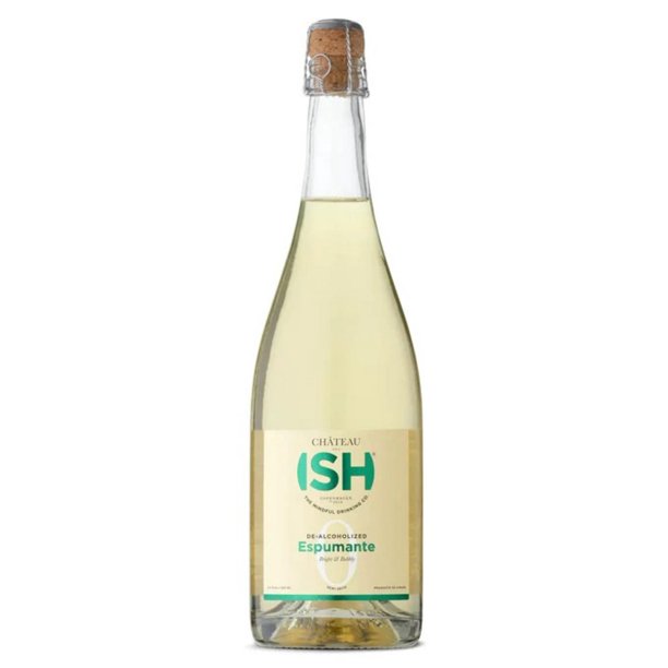 Château del ISH Espumante sin alcohol, vino blanco y champán sin alcohol, sin gluten, bajo en calorías, 0.0%, con uvas Airén desalcoholizadas, dulce y refrescante, botella de 750 ml