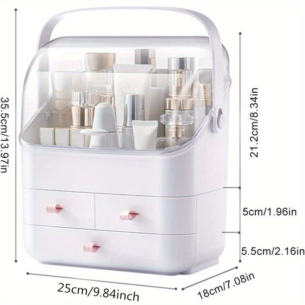 1pc Waterproof Makeup Organizer with Dustproof Cover and Portable Handle - Perfect for Bathroom, Bedroom, and Dresser - Keep Your Cosmetics Safe and Organized