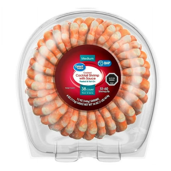 Anillo de Camarones Cocidos Para Cóctel con Salsa, 454 g