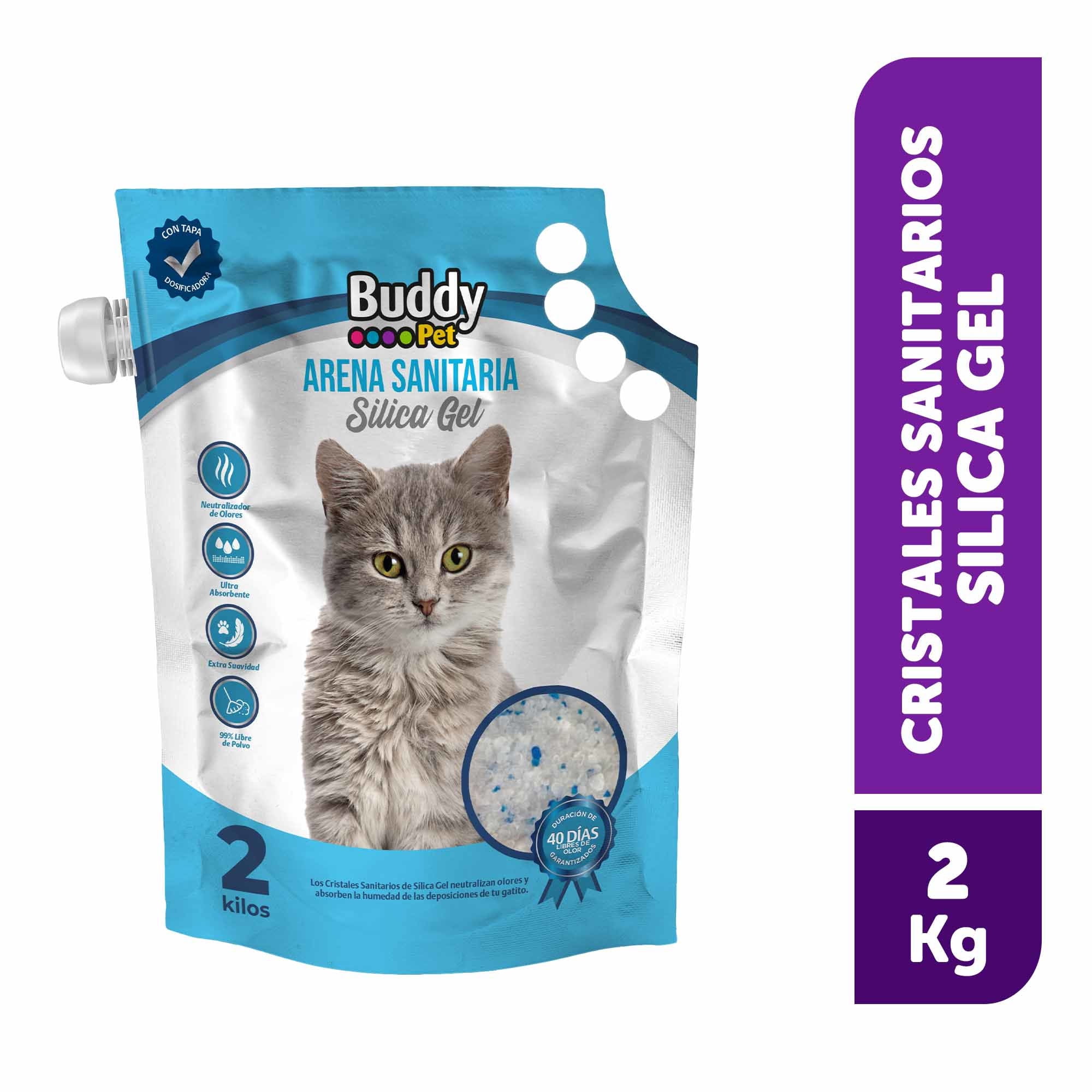 Cristales Sanitarios Para Gato Silica Gel Bolsa 2 Kg Buddy Pet