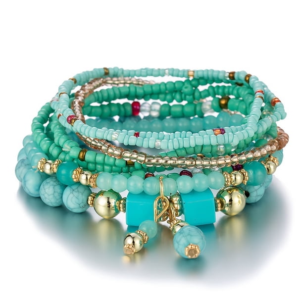 8pcs Bohemian Beaded Turquoise Charm Bracelet - Handmade with Love!