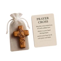 Bothyi - Pequeña Cruz De Madera Para Sujetar La Mano, Mesa, Sala De Estar, Hogar, Con Tarjeta De Oración Con Manos