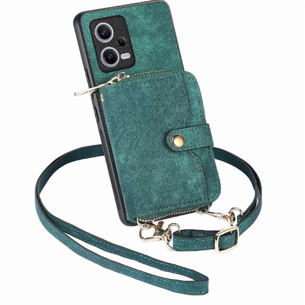 Funda Tipo Cartera con Correa Cruzada para Xaiomi Redmi Note 12 5G Protección Contra Golpes Verde