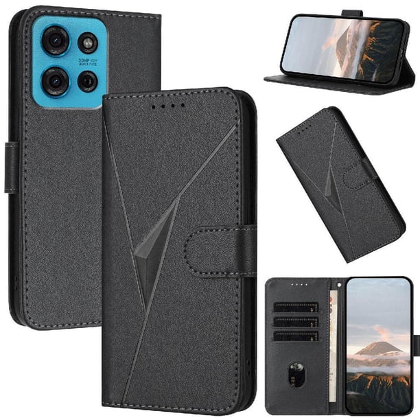 Funda Cartera Fibra de Carbono para Motorola MOTO G75 con Soporte y Cierre Magnético Negro