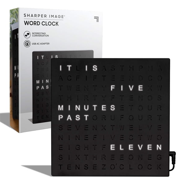 Reloj Word con iluminación LED Sharper Image de 7.75 pulgadas, alimentado por USB