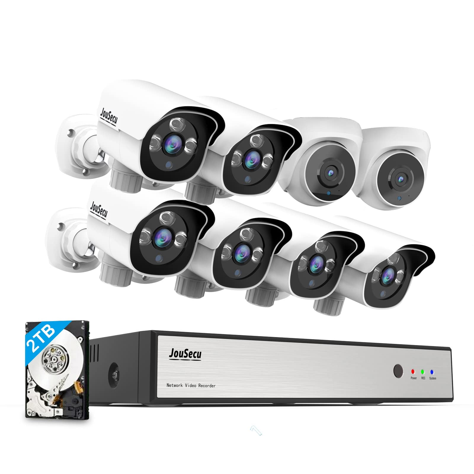 Sistema De Cámara De Seguridad Para El Hogar Jousecu 8ch 3mp 8pcs Poe Ip