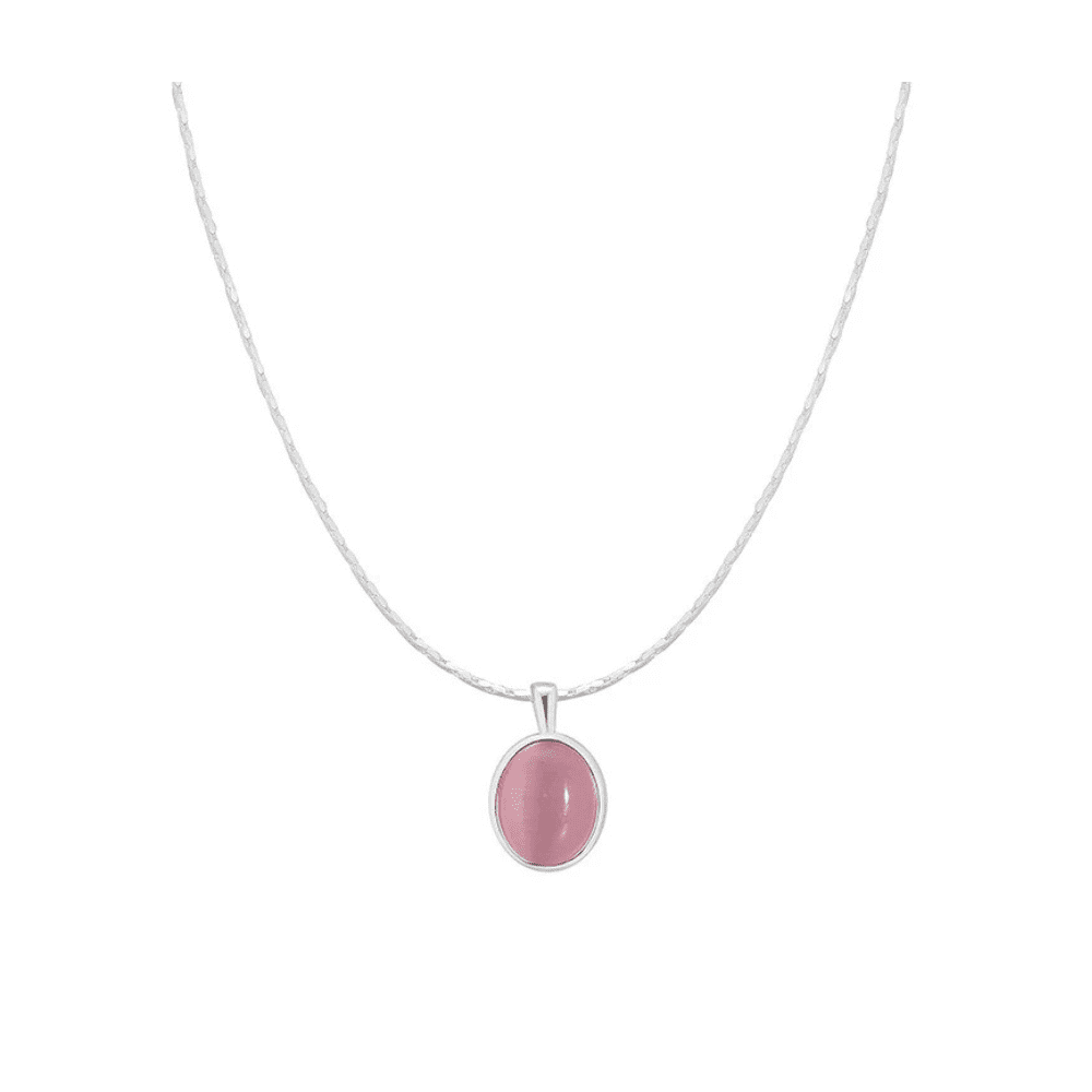Genérico - Collar De Plata Con Colgante Piedra Lunar Cristal Rosa 45 Cm