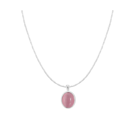 Genérico - Collar De Plata Con Colgante Piedra Lunar Cristal Rosa 45 Cm
