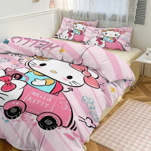 Hello Kitty Print Bedding Set Pattern Duvet Cove Set 3 Pieces 1 Quilt Cover And 2 Pillowcases for Women Men Teens