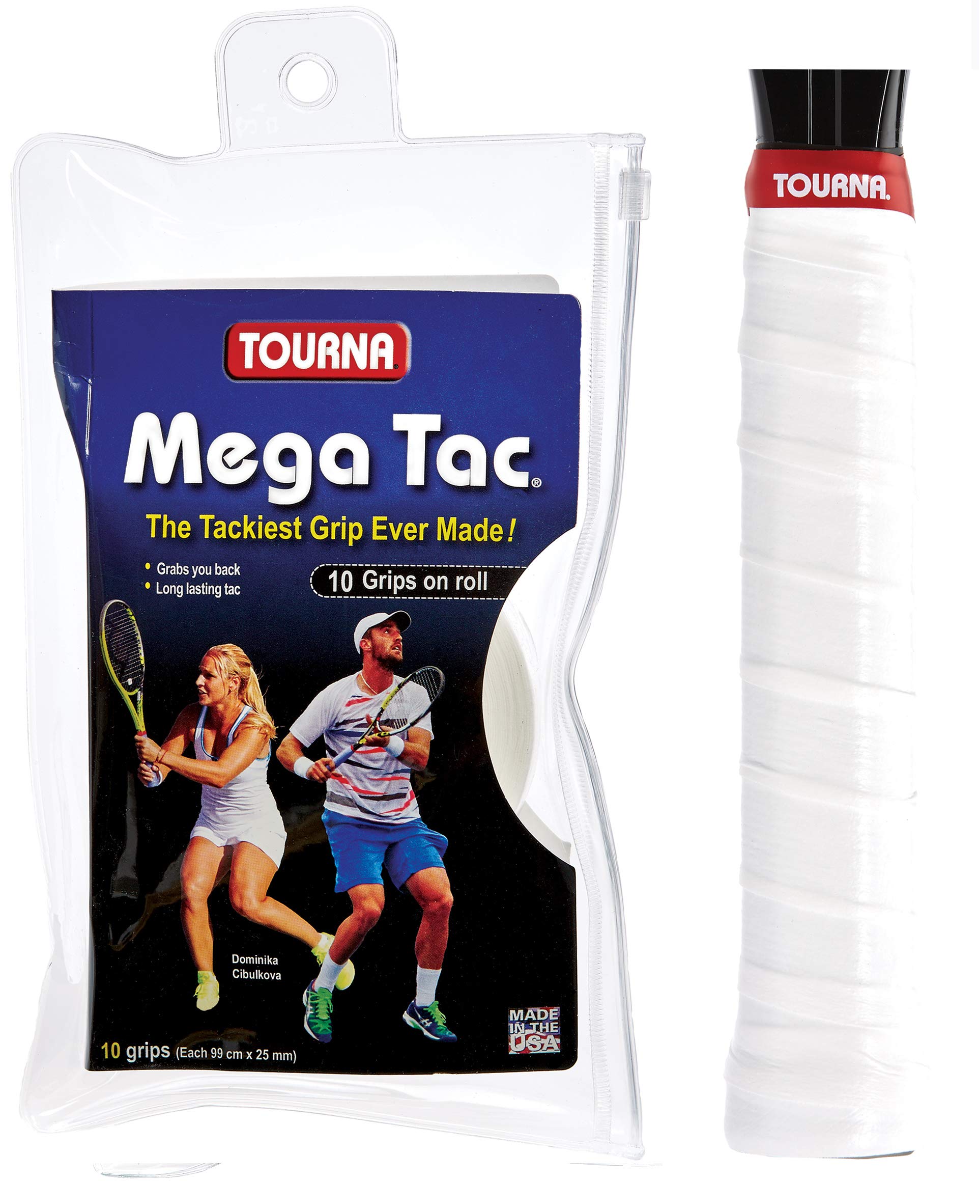 Overgrip Tourna Mega Tac, Extra Pegajoso, Blanco, Paquete De 10
