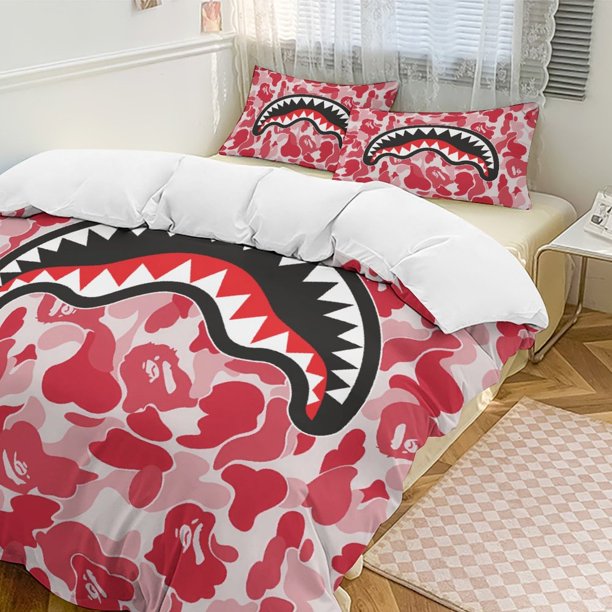 Rose Red Bape Shake Camo Comforter Set Soft 3 Pcs Twin Bedding Sets Thicken for All Season