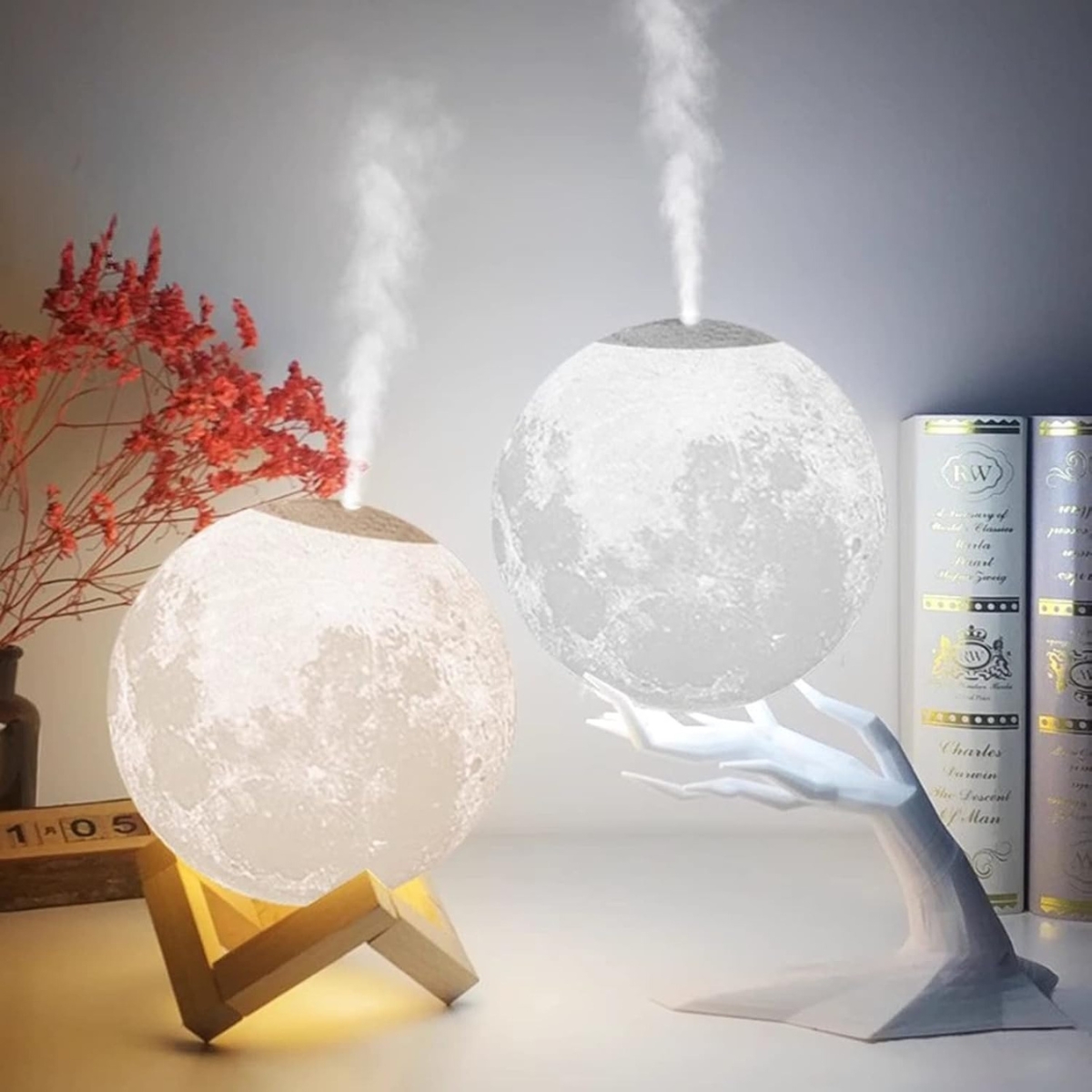 Movi - Lampara Humidificador Con Forma Se Luna 3 D, Usb