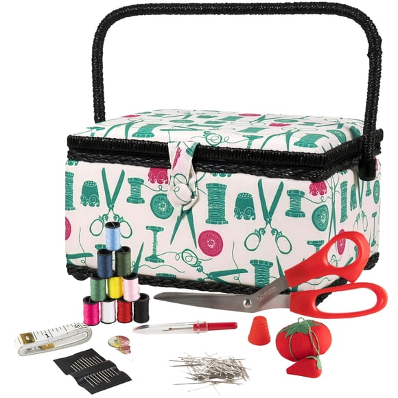 Cesta de costura SINGER 07271 con kit Notions y bandeja, color canela
