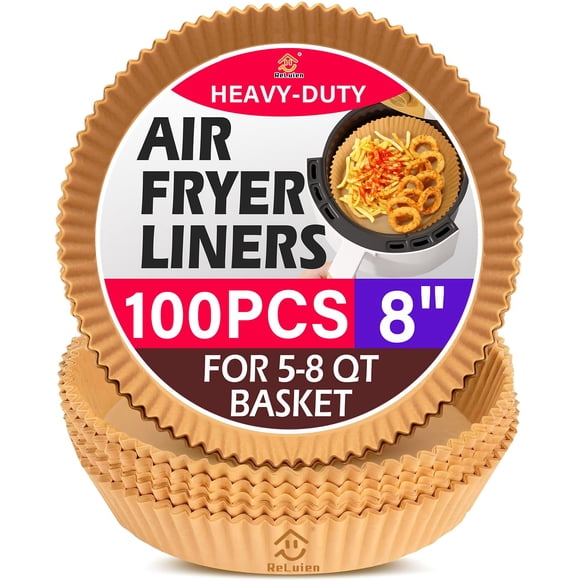 Forros de papel Air Fryer ReLuien, 100 unidades, antiadherentes, resistentes al aceite