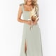 thumbnail image 5 of Vestido de dama de honor elegante de verano para mujer, con escote cuadrado, volantes, sin mangas, informal, largo, con abertura, verde, 5 of 7