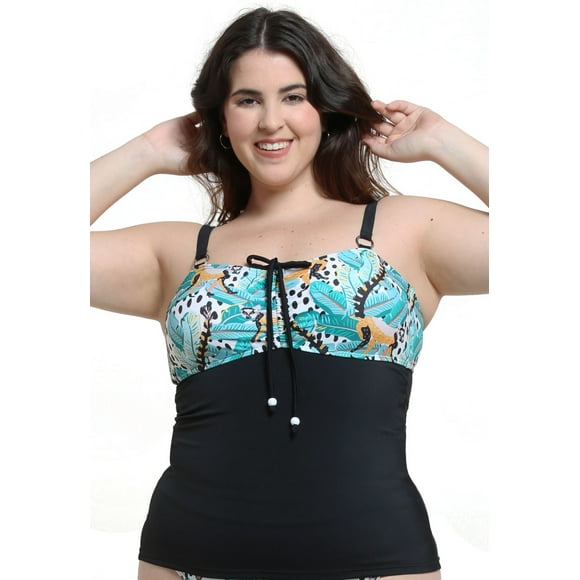 Polera De Tankini Reductor Estampado Verde M