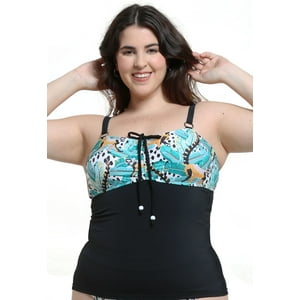 Samia - Polera De Tankini Reductor Estampado Verde M