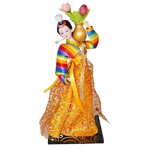 Magideal - Figura De Geisha Coreana Estatua De Kabuki Adorno De Muñeca Oriental Figuras De Dama De 12"" Muñeca Hanbok Geisha Coreana Muñecas Hanbok Para Decoració Colorido Y Naranja