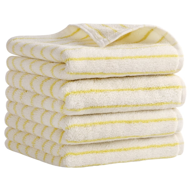 REGALWOVEN Toallas de Mano Clásicas a Rayas, Algodón Suave Absorbente Duradero para Baño y Cara para Decoración del Hogar Amarillo Claro Juego de 4