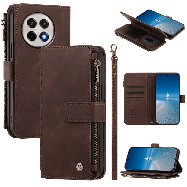Funda Billetera OnePlus 13R con Cierre, Marrón