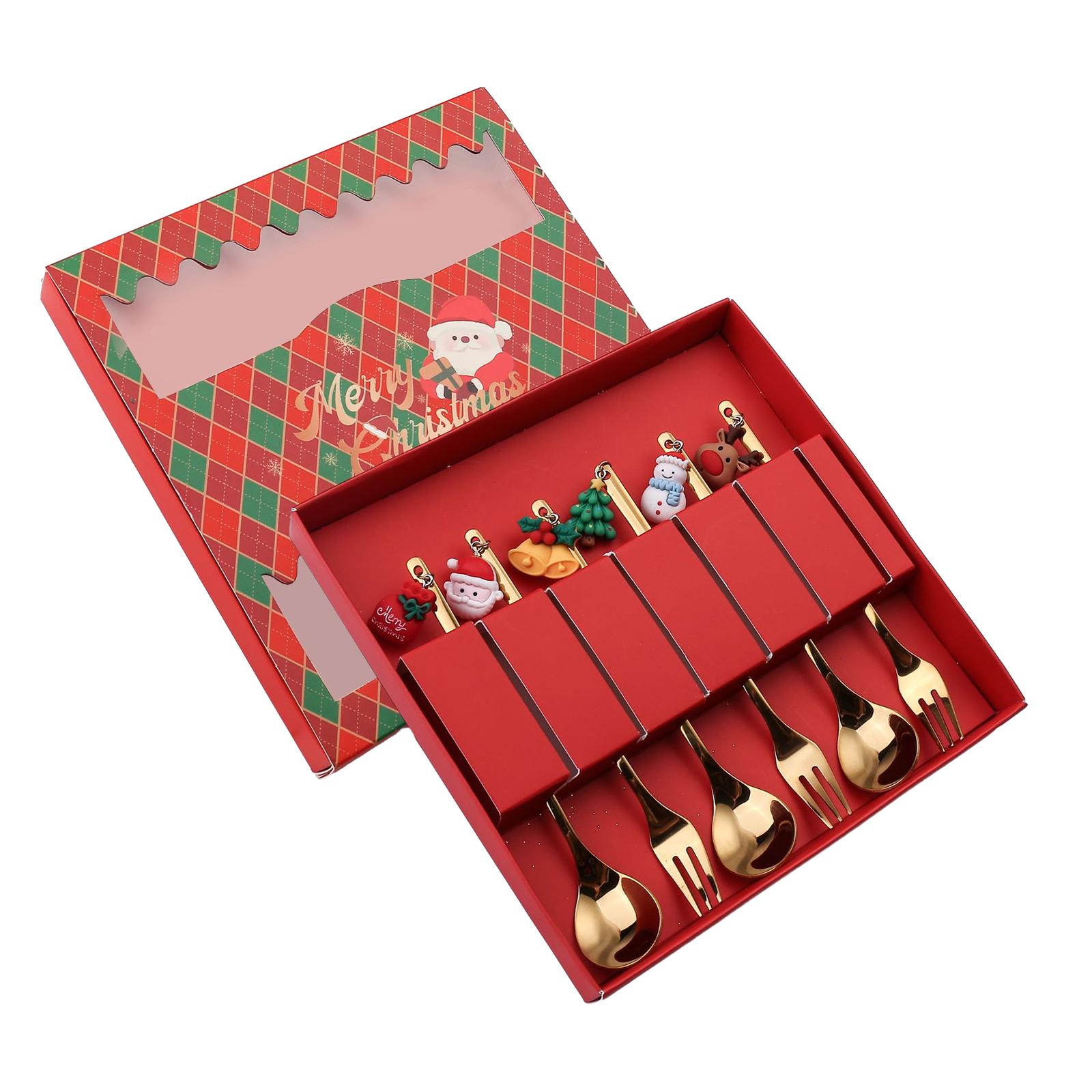 Bothyi - Juego De Tenedores Y Cucharas Navideñas, Cuchara De Café Para Boda, Uso Diario, Restaurante, Tipo Colgante, 6 Uds.