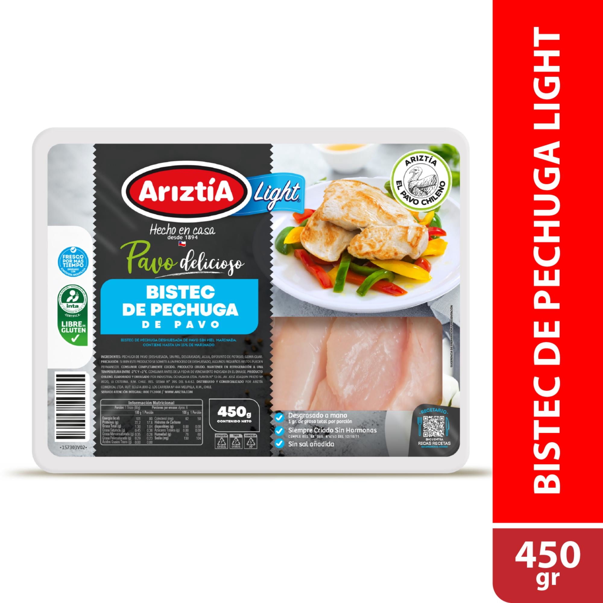 Pavo Pechuga Bistec Light Envasada 450 g Ariztia
