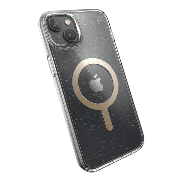 Funda Speck para iPhone 15 Plus Transparente con Brillantina Dorada y MagSafe