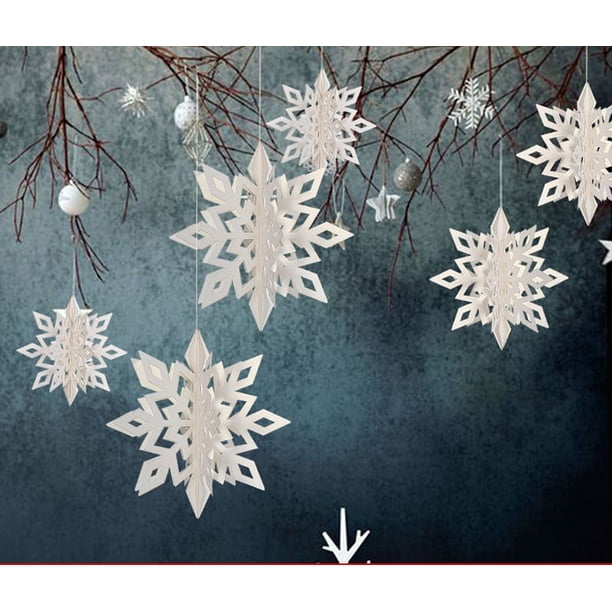 Adornos colgantes de copos de nieve para Navidad, 6 guirnaldas de copos de nieve 3D brillantes, grandes copos de nieve blancos para Navidad, fiestas de Año Nuevo, decoración del hogar.
