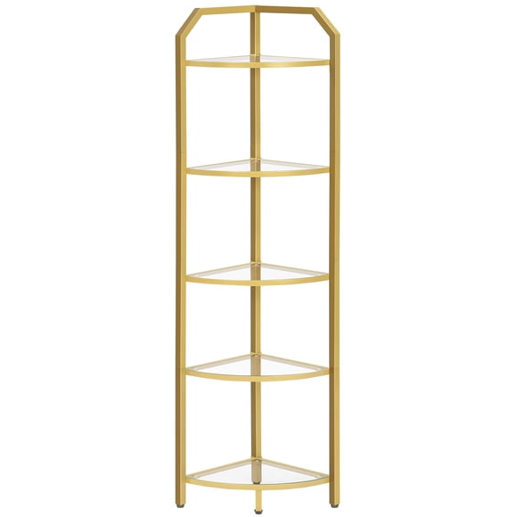 Estantería HOOBRO 30x30x137 cm Dorada de 5 Niveles con Vidrio Templado