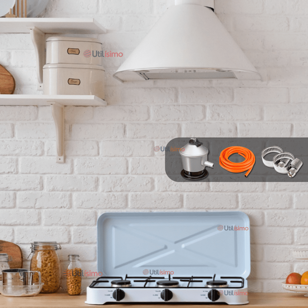 Line - Cocina Encimera A Gas Licuado 3 Platos + Kit De Instalación Cocinilla Blanco