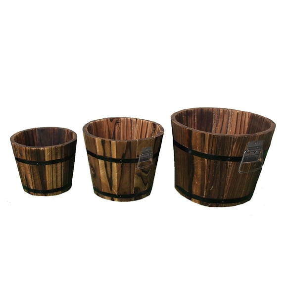 Set de 3 Macetas de Madera Tablzone Estilo Barril Retro