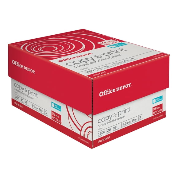 Papel para impresora Office Depot perforado de 3 orificios, 1500 hojas