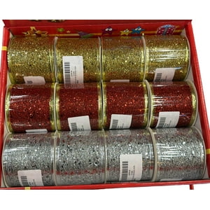 Wakeshome - Pack 12 Mallas Navidad Cinta Decorativa Dearbol 6,3Cm*2,7Mts Multicolor Geometrico